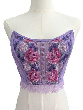 Victoria's Secret Purple Corset Top Dream Angels Strapless Floral Size S or S-DD